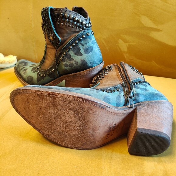 Liberty Black Turquoise Leopard Boots Sz 7 - Picture 4 of 4